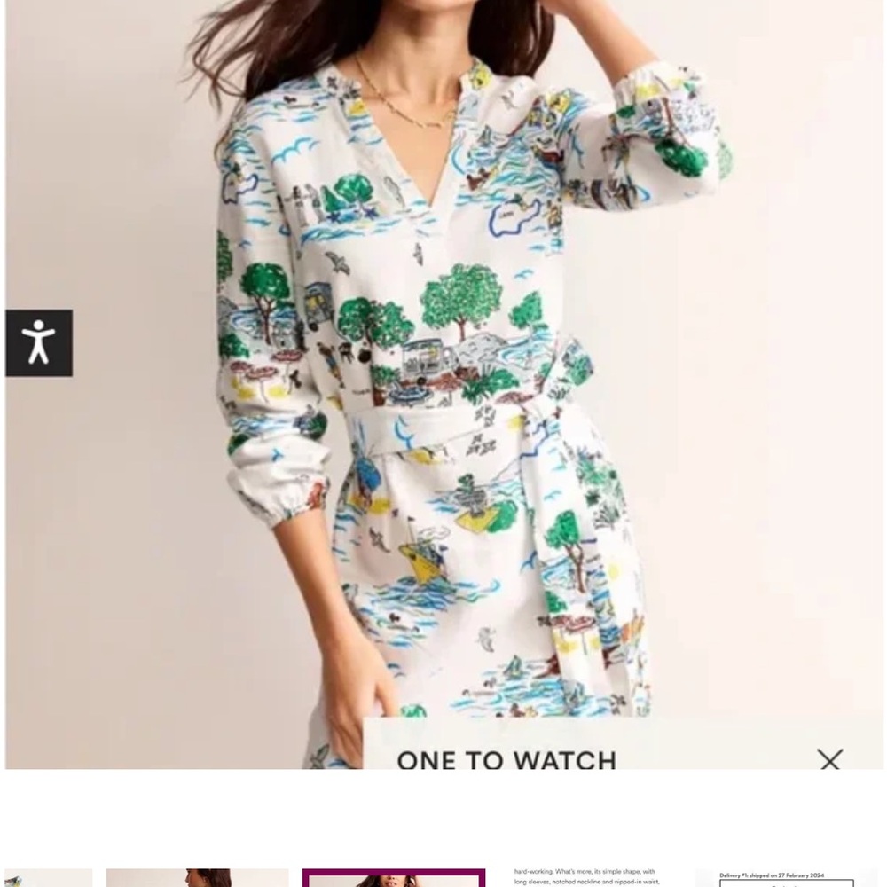Boden linen dress NWT Cleo tunic dress US 6 Amalfi Italy scenery on ivory linen - Picture 10 of 12
